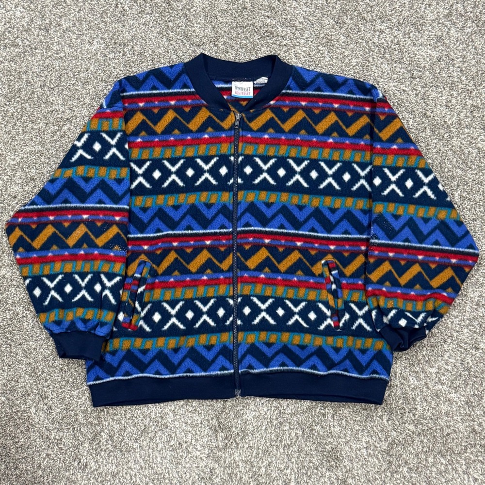 Vintage 90s Winterset Fleece Bomber Jacket Mens Large Geometric Southwestern Zip